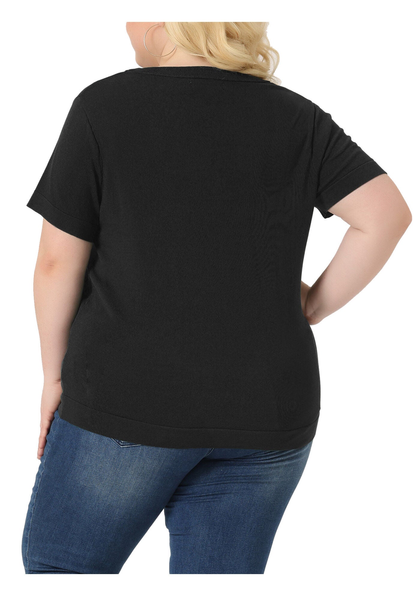 Short Sleeves Pullover Sweater Top, Black / Black, alternate image number 3