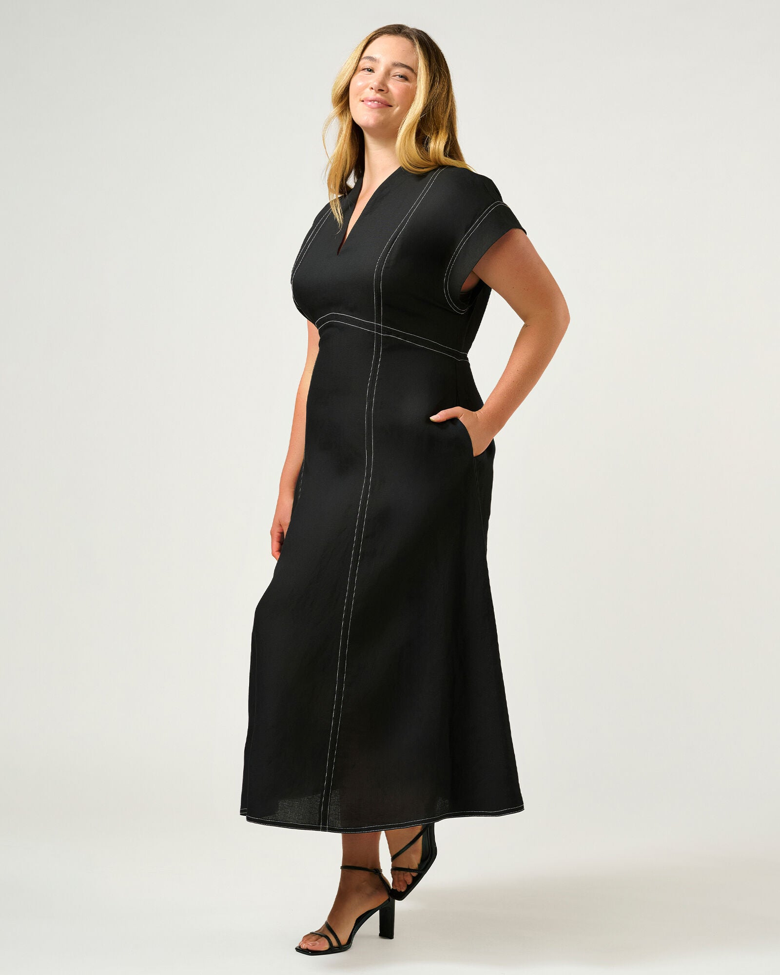Arden Contrast Stitch Dress, Black / Black, alternate image number 3