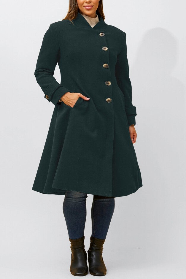 Harper Retro Flared Coat Side Buttons, Green / Forest Green, hi-res image number 0