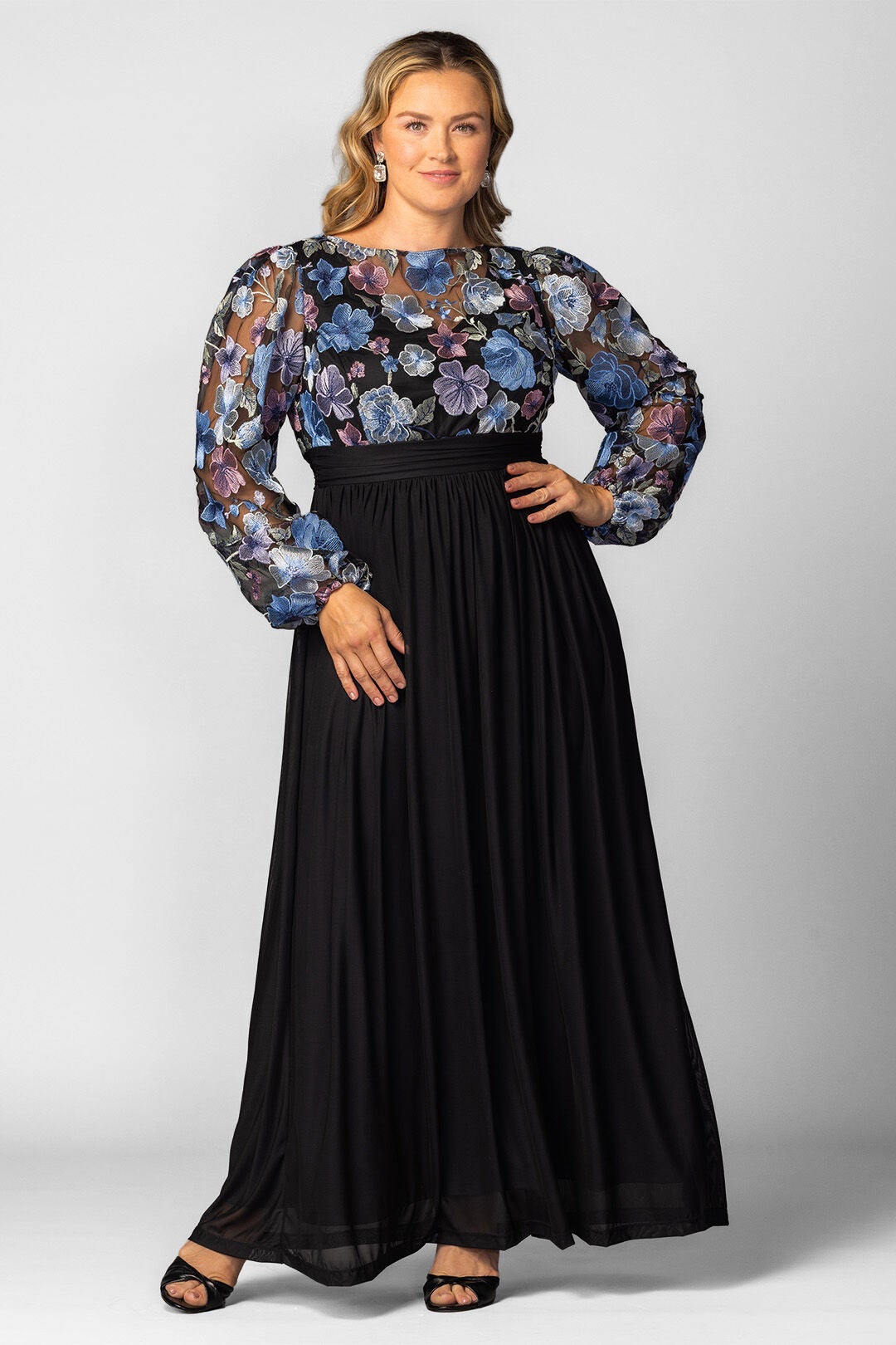 Eternal Embroidered Bodice Evening Gown, Floral Frolic / Black, hi-res image number 0