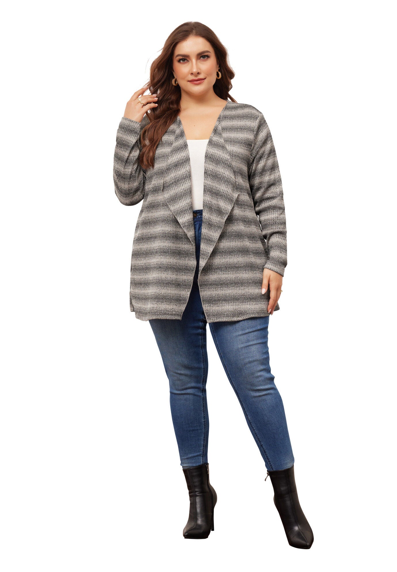 Lightweight Loose Open Front Tie Dye Cardigan, Apricot Black / Black, hi-res image number 0