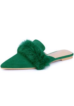 Pointed Toe Faux Fur Slip on Flat Slide Mules
