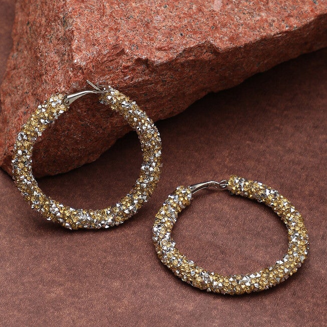SOHI Women's Frosted Hoop Earrings, Gold / Gold, alternate image number null
