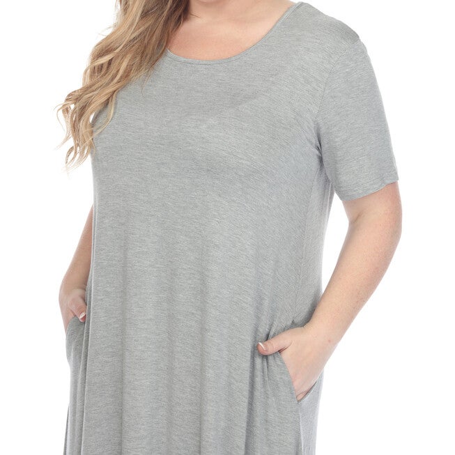 Short Sleeve Midi Dress, Heather Grey / Light Grey, alternate image number 1