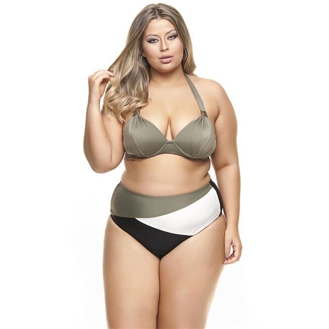 Bikini Top With Padded Cups And Metal Detailing, Cedar / Olive Green, hi-res image number 0