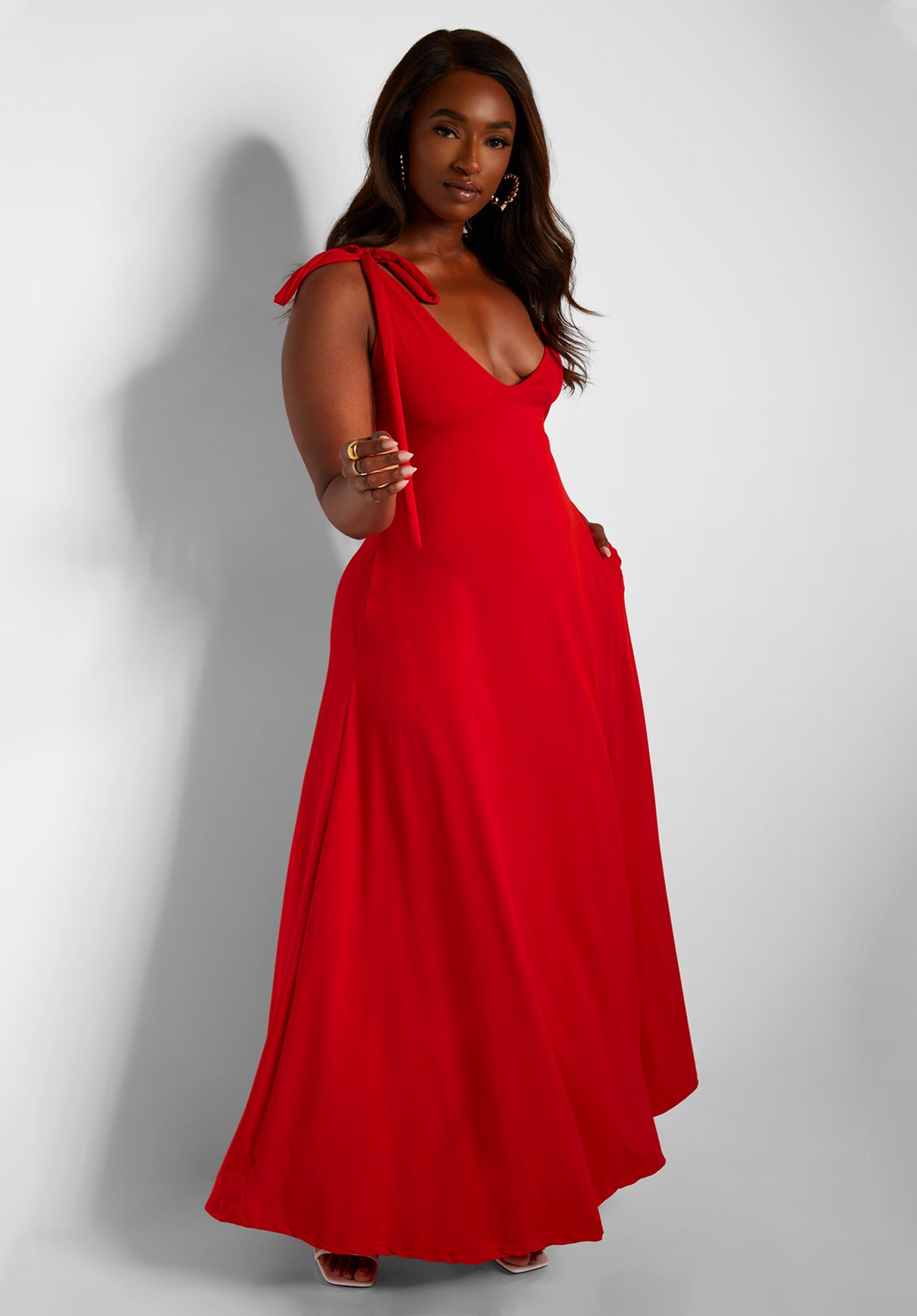 All You Need Maxi Skater Dress W. Pockets, Red / Red, alternate image number 3