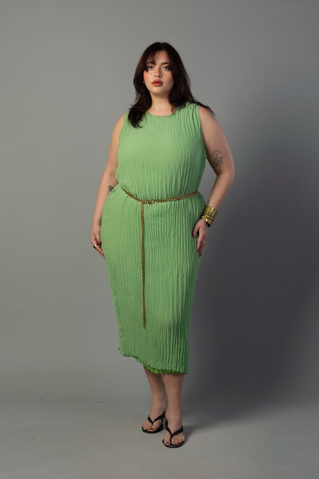 Jaya Reversible Pleated Dress, Lime Sage Green / Light Green, hi-res image number 0