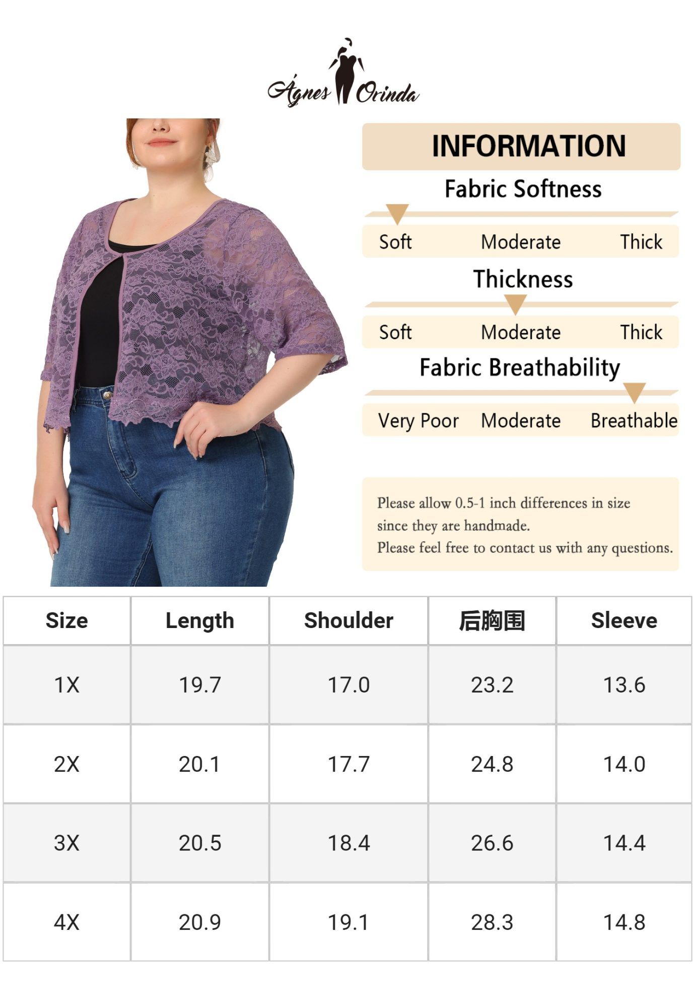 1/2 SLEEVE SHEER LACE BOLERO SHRUG, Purple / Purple, alternate image number 4