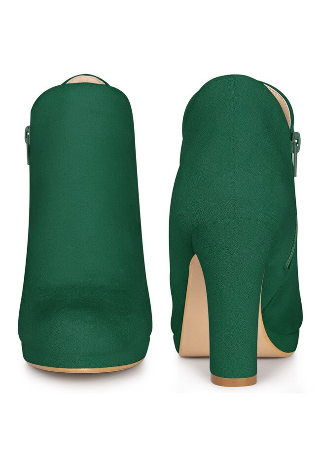 Platform Round Toe Chunky Heels Ankle Boots, Green / Forest Green, alternate image number 1