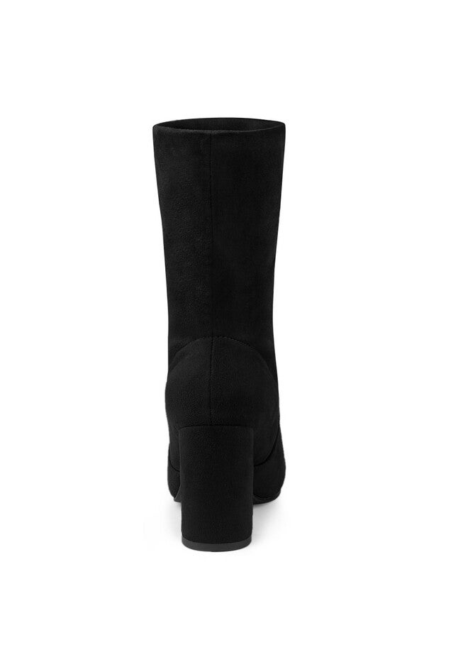 BLOCK HEEL FOLDABLE STRETCH ANKLE BOOTS, Black / Black, alternate image number 2