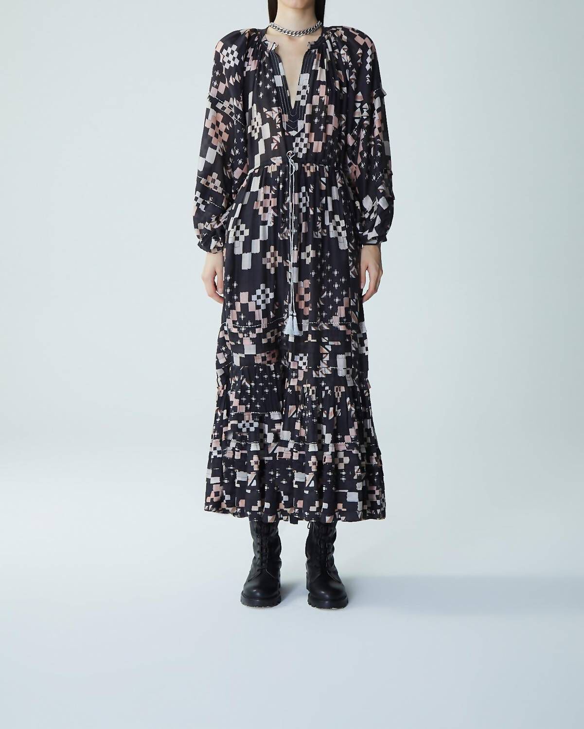BERMEJO NERIS MIDI DRESS IN BLACK NIGHT, Black Night / Black, hi-res image number 0