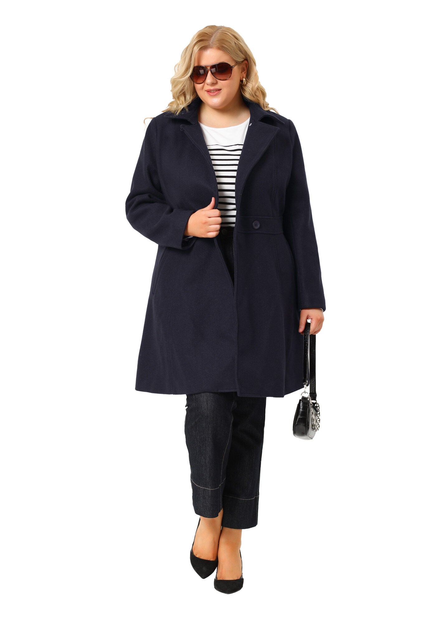 WINTER NOTCHED LAPEL SINGLE BREASTED LONG COAT, Dark Blue / Navy, hi-res image number 0