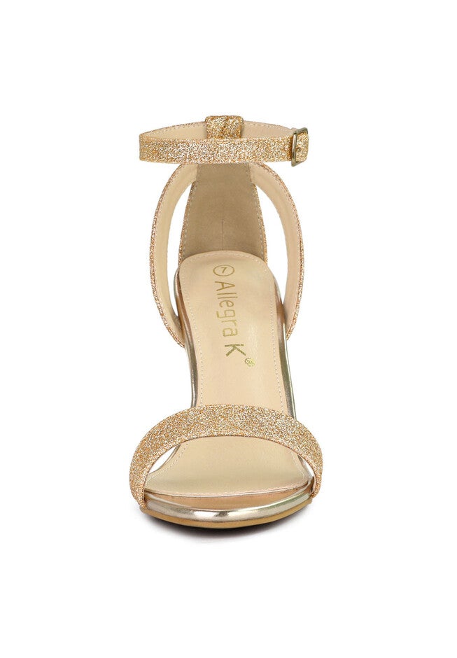 Glitter Ankle Strap Stiletto High Heel Sandals, Gold / Gold, alternate image number 1