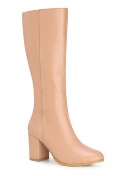Round Toe Block Heels Knee High Boots