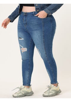 MID RISE STRETCH WASHED SKINNY JEANS DENIM JEGGINGS