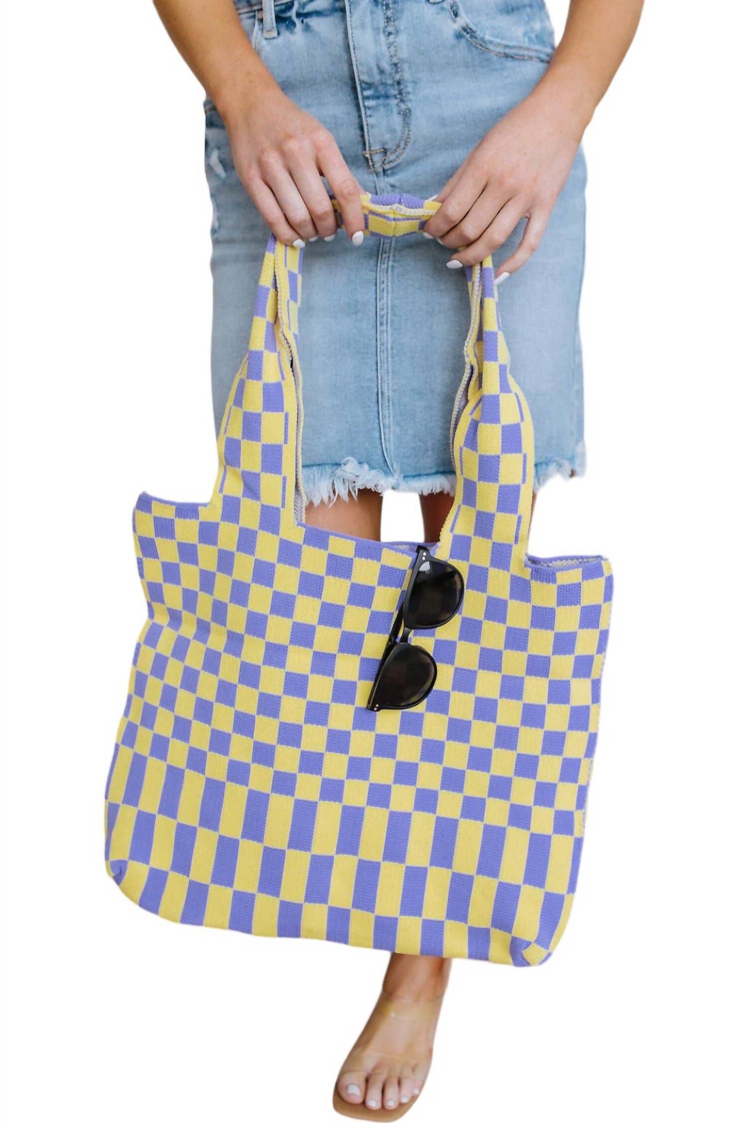 Women's Checkerboard Lazy Wind Big Bag, Lilac  Yellow / Purple, alternate image number 1