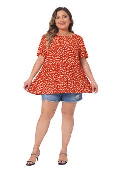 Polka Dots Crew Neck Short Sleeve Peplum Top