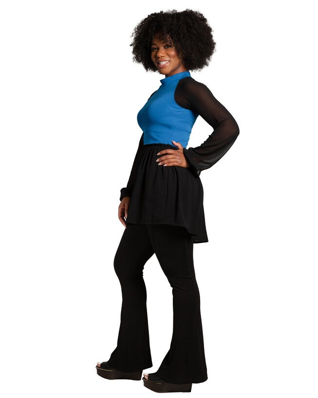 Annie Women's Mock Neck Lantern Sleeve Two Tone Peplum Tunic Top, Turquoise / Turquoise, alternate image number 1