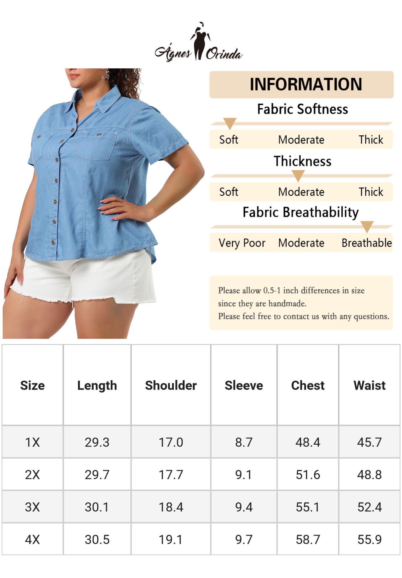 Short Sleeve Chambray Button Down Denim Shirt, Light Blue / Light Blue, alternate image number 4