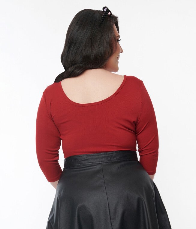 Unique Vintage Burgundy Surplice Bodysuit, Burgundy / Burgundy, alternate image number 3