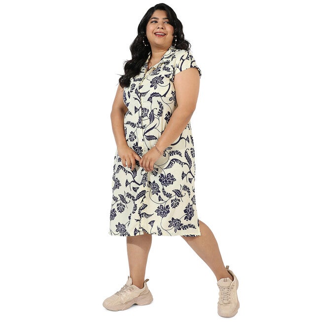Floral Printed Shirt Style Dress, Cream / Cream, alternate image number null