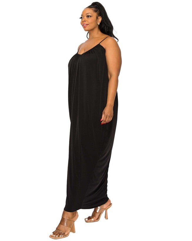ADORA RUCHED SPAGHETTI STRAP DRESS, Black / Black, alternate image number 2