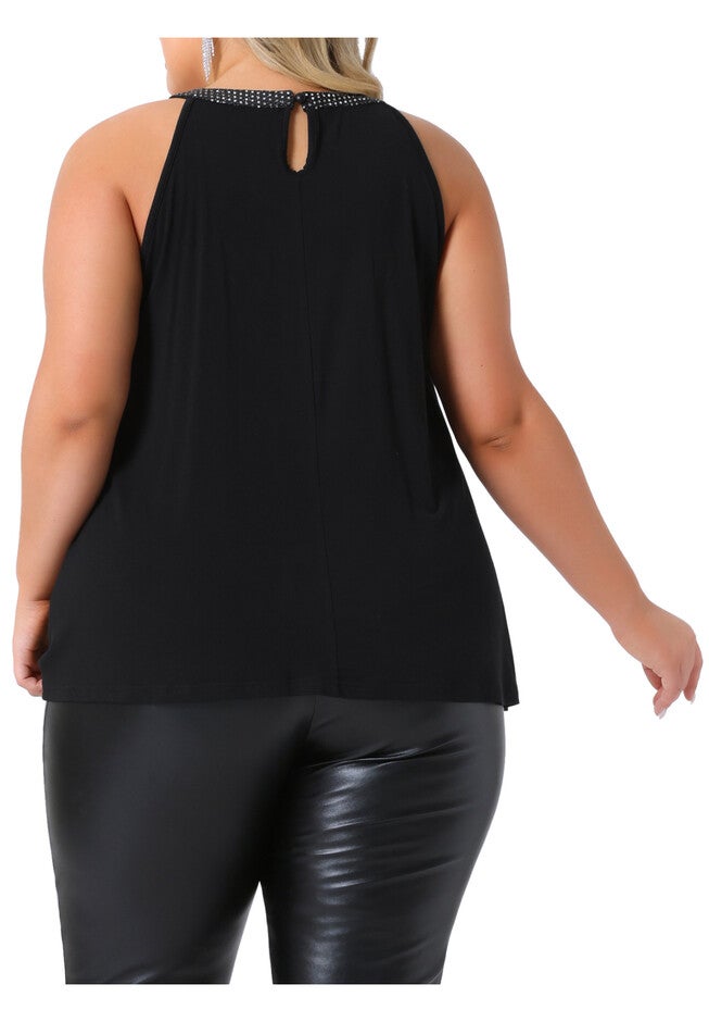 Sparkling Halter Neck Sleeveless Flowy Cami Top, Black / Black, alternate image number null