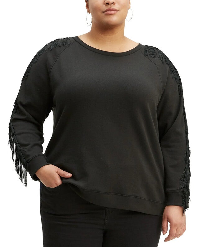 Levi's Women's Trendy Plus Size Reese Fringe-Trim Top Black Size 2 Extra Large, Black / Black, hi-res image number 0