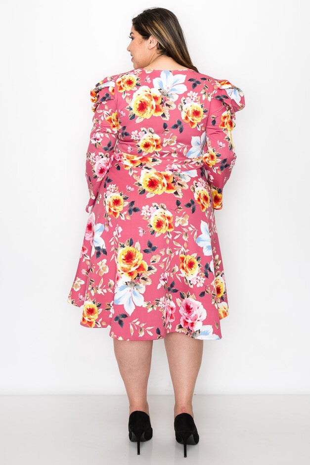 KOURTNEY FLORAL FLARE DRESS, MauvePinkBlue Floral / Pink, alternate image number 2