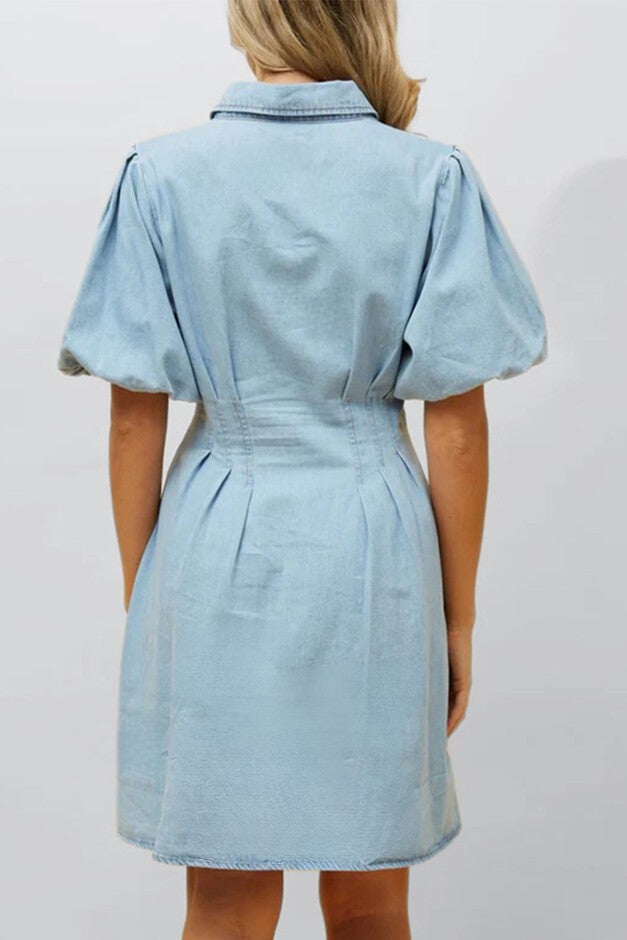 Viviane Soft Wash Denim Shirt Dress Short Sleeve, Blue / Light Blue, alternate image number 3