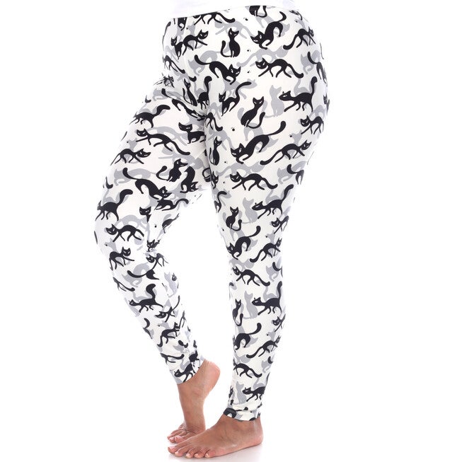 Super Soft Cat Printed Leggings, White / White, alternate image number null