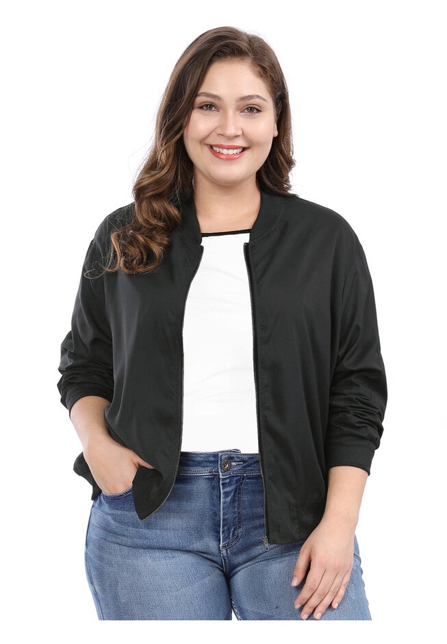 LIGHTWEIGHT ZIP UP QUILTED BOMBER JACKET, Black / Black, alternate image number 2