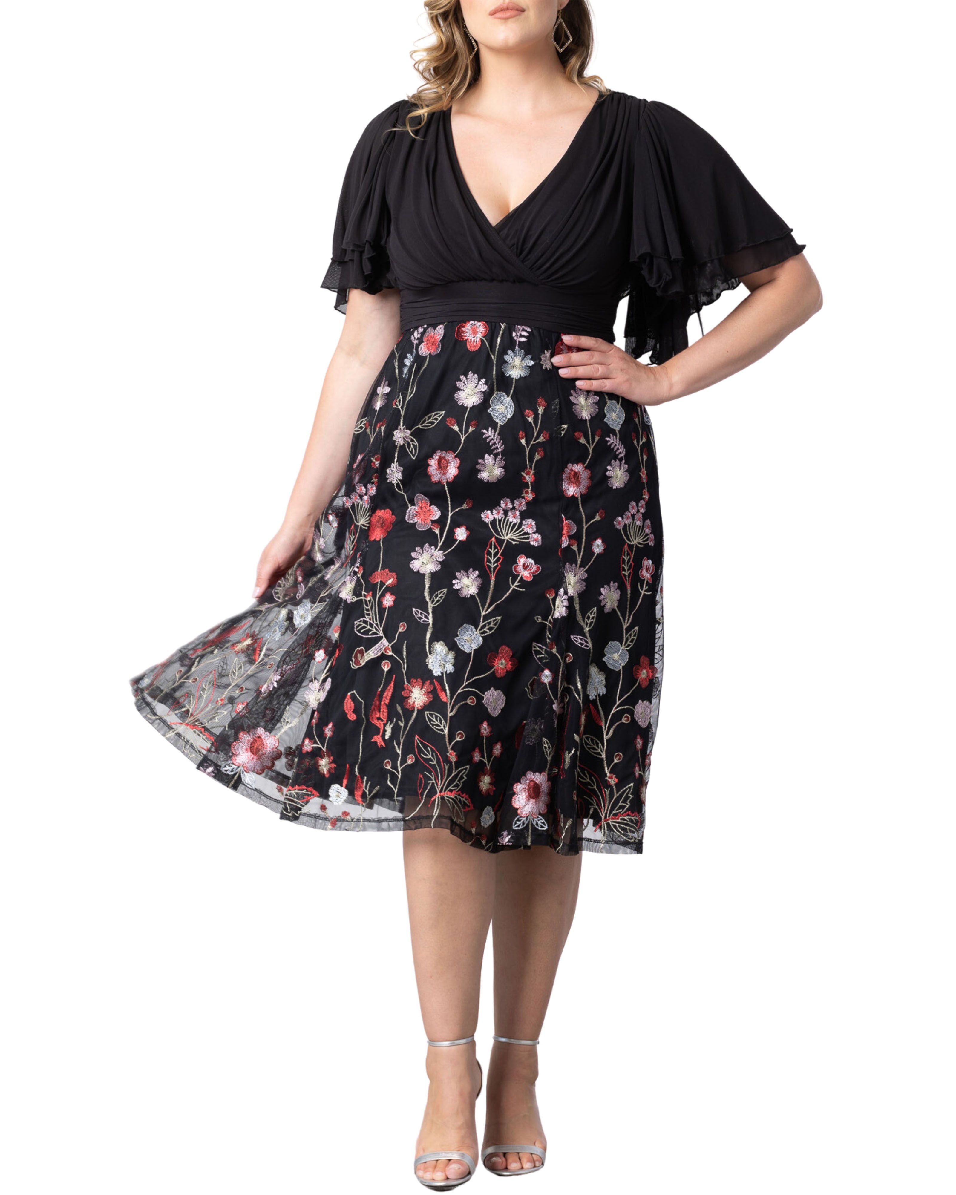 Lillian Embroidered Cocktail Dress, BORDEAUX BLOOMS / Black, hi-res image number 0