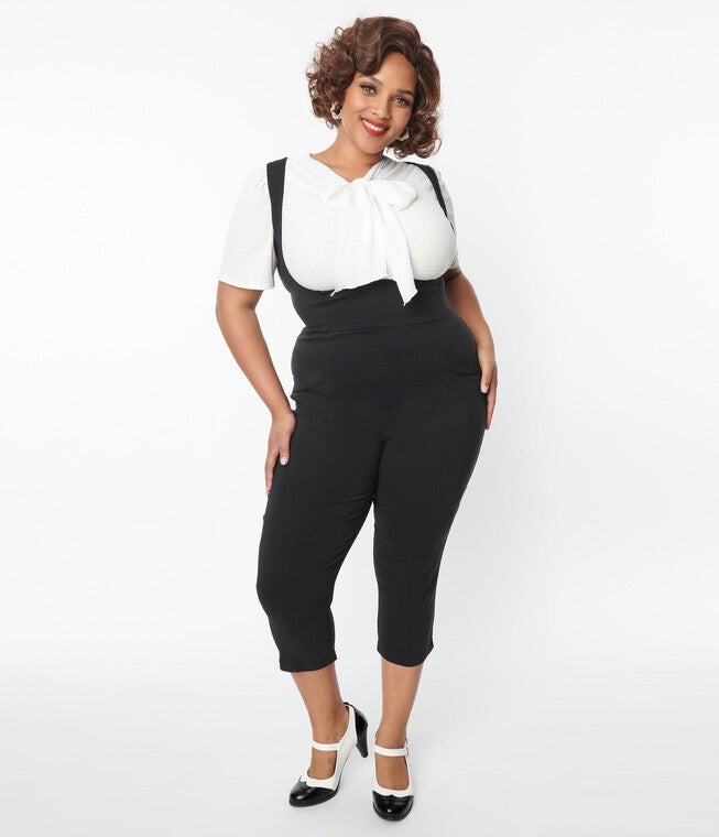 Unique Vintage Black Pinafore Capris, Black / Black, hi-res image number null