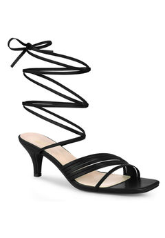Lace Up Square Toe Strappy Kitten Heels Sandals