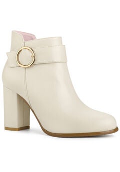 Round Toe Circle Buckle Chunky Heels Ankle Boots