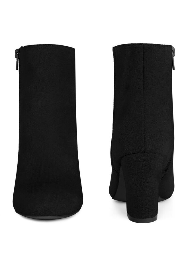 Round Toe Chunky High Heels Ankle Boots for Women, Black / Black, alternate image number 1