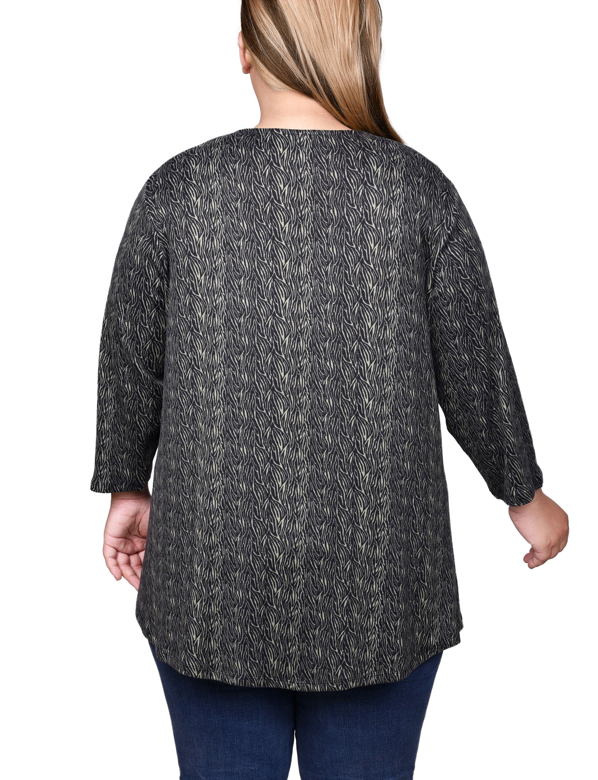 3/4 Sleeve 3-Ring Top, Oil Green Black Zeb, alternate image number 1