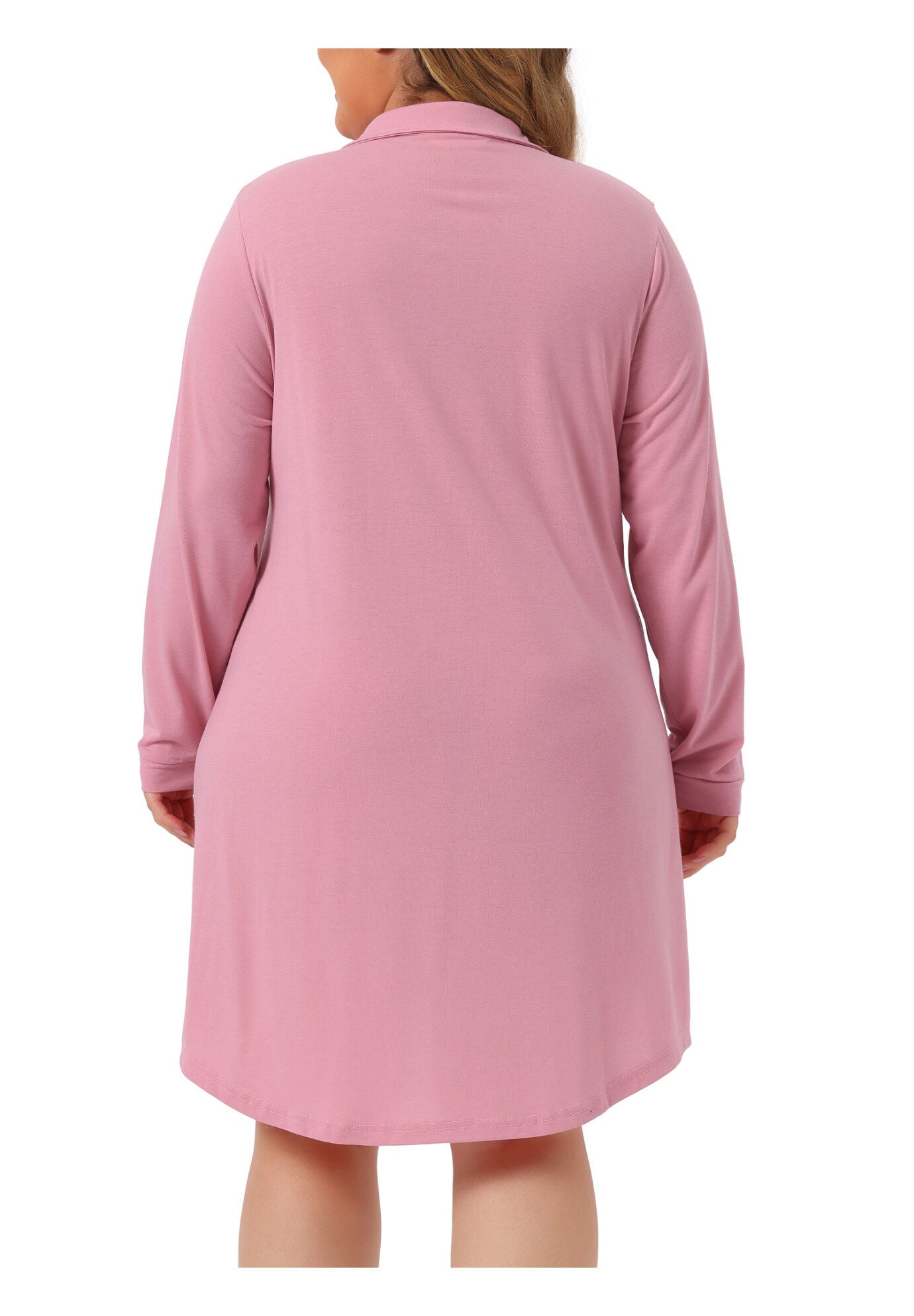 Long Sleeve Button Down Nightshirt V-Neck Sleepwear, Pink / Pink, alternate image number 3