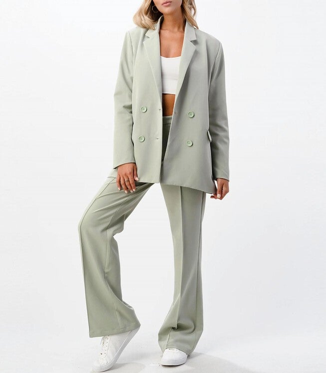 FRONT SEAM WIDE LEG PANTS IN SAGE, Sage / Light Green, alternate image number 3