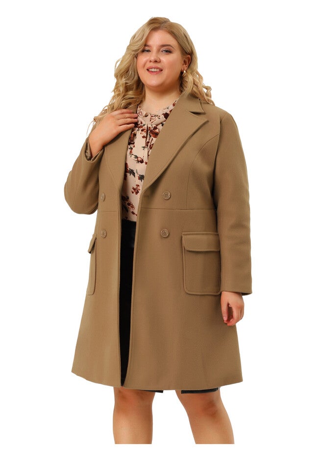 NOTCH LAPEL DOUBLE BREASTED PEA TRENCH COAT, Camel / Brown, alternate image number 3