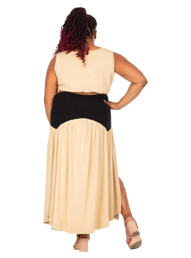 Reign Women's Plus Size V Waist A Line Side Slit Flared Maxi Skirt, , alternate image number 6