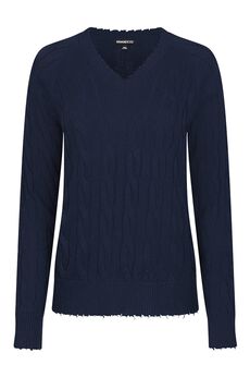 Cotton frayed edge cable v neck