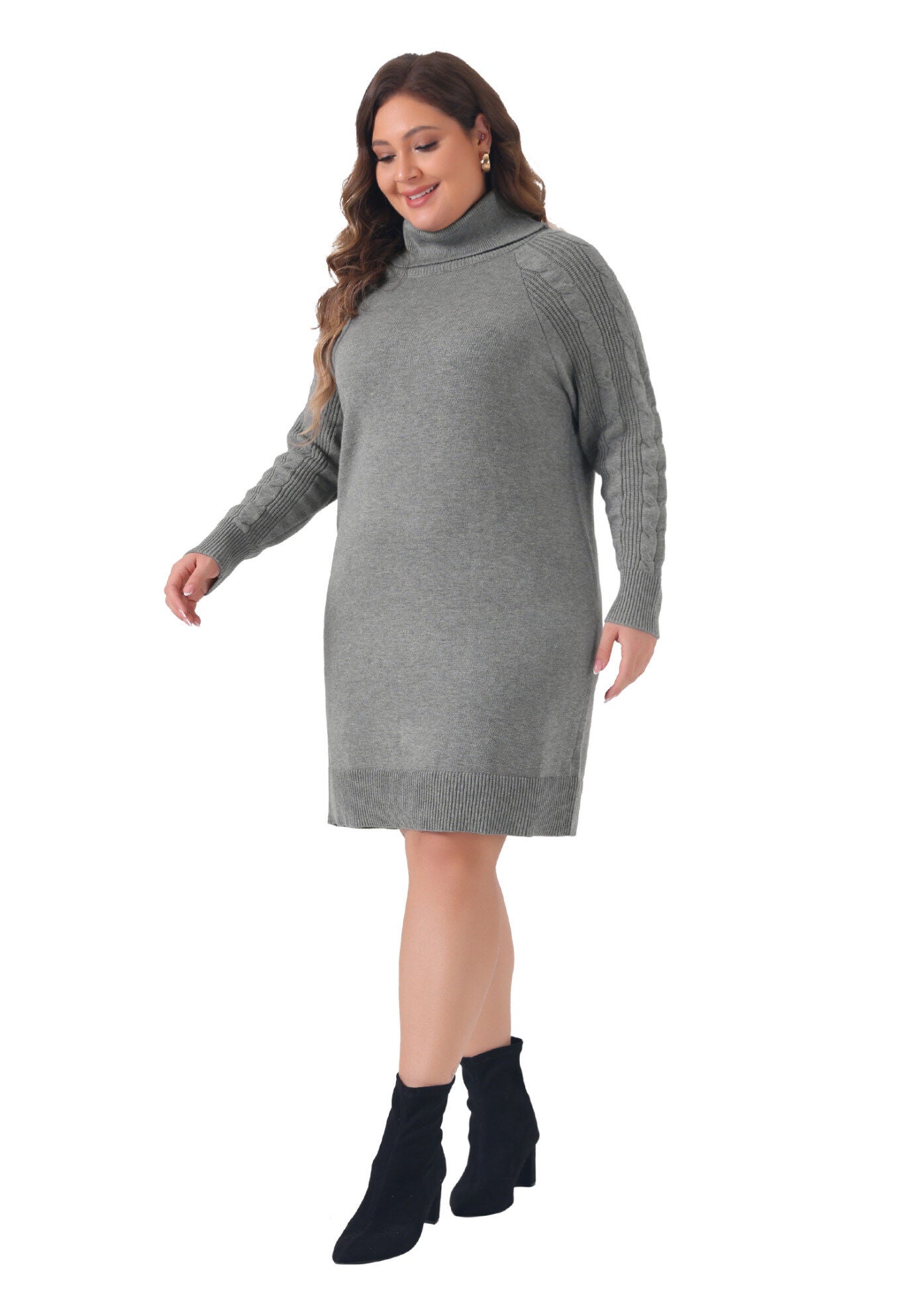 Turtleneck Pullover Long Sweater Dress, Gray / Warm Grey, hi-res image number 0