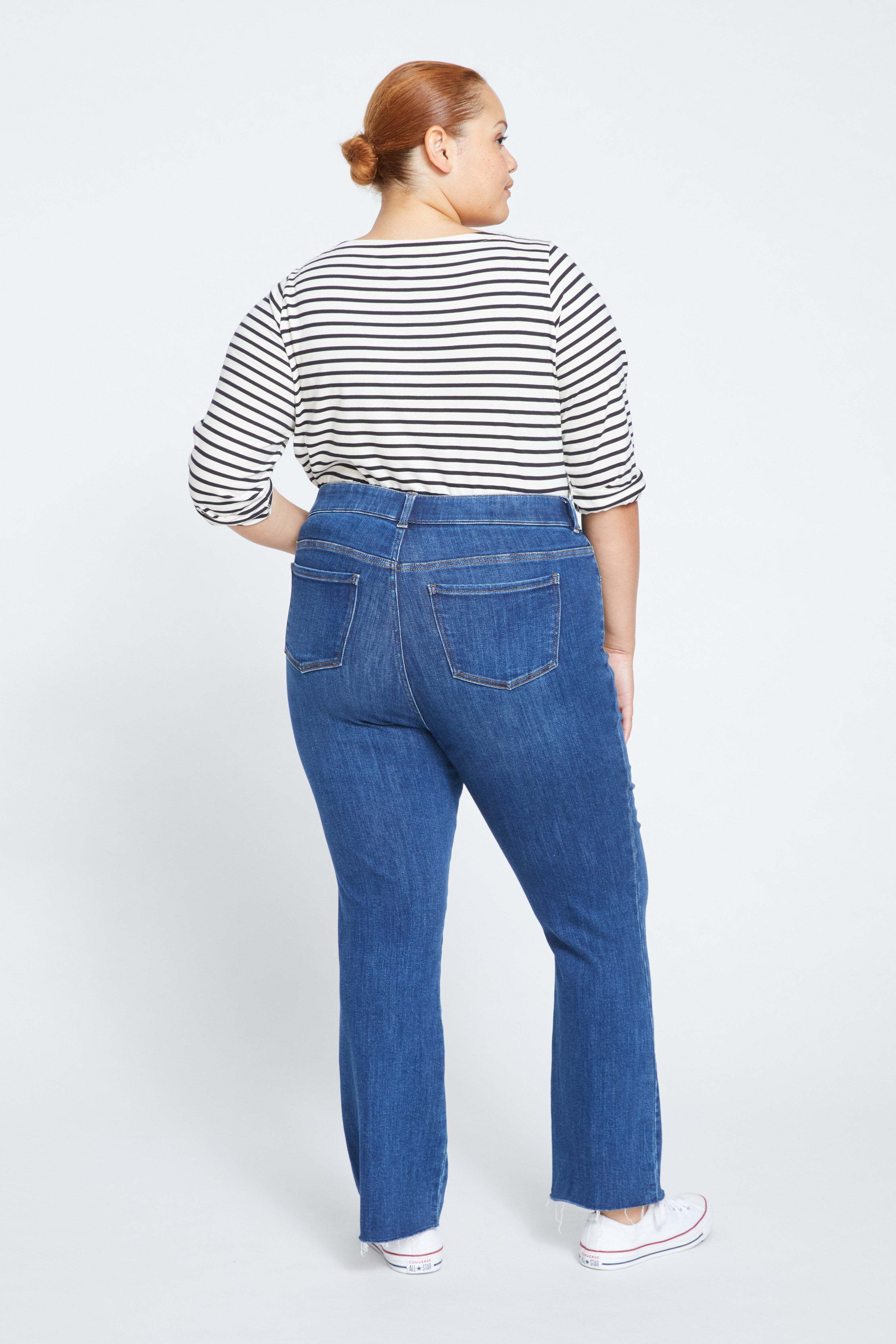 Women's Plus Size High Rise Bootcut Jeans, Stonewash Indigo / Medium Wash, alternate image number 1