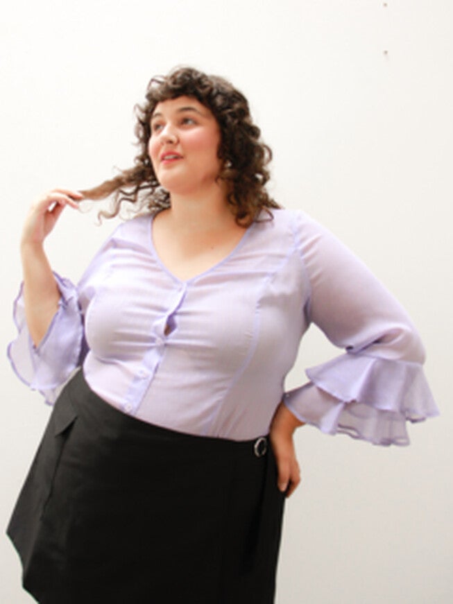 Martha Ruffle Sleeve Top, Lilac Shimmer / Lilac, alternate image number null