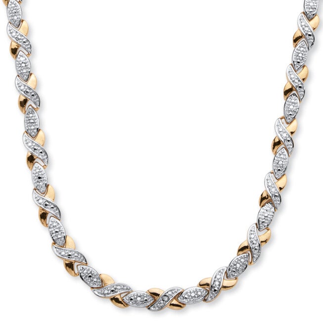 1/5 TCW Diamond X and O Necklace in 18k Gold-Plated, White / White, hi-res image number null