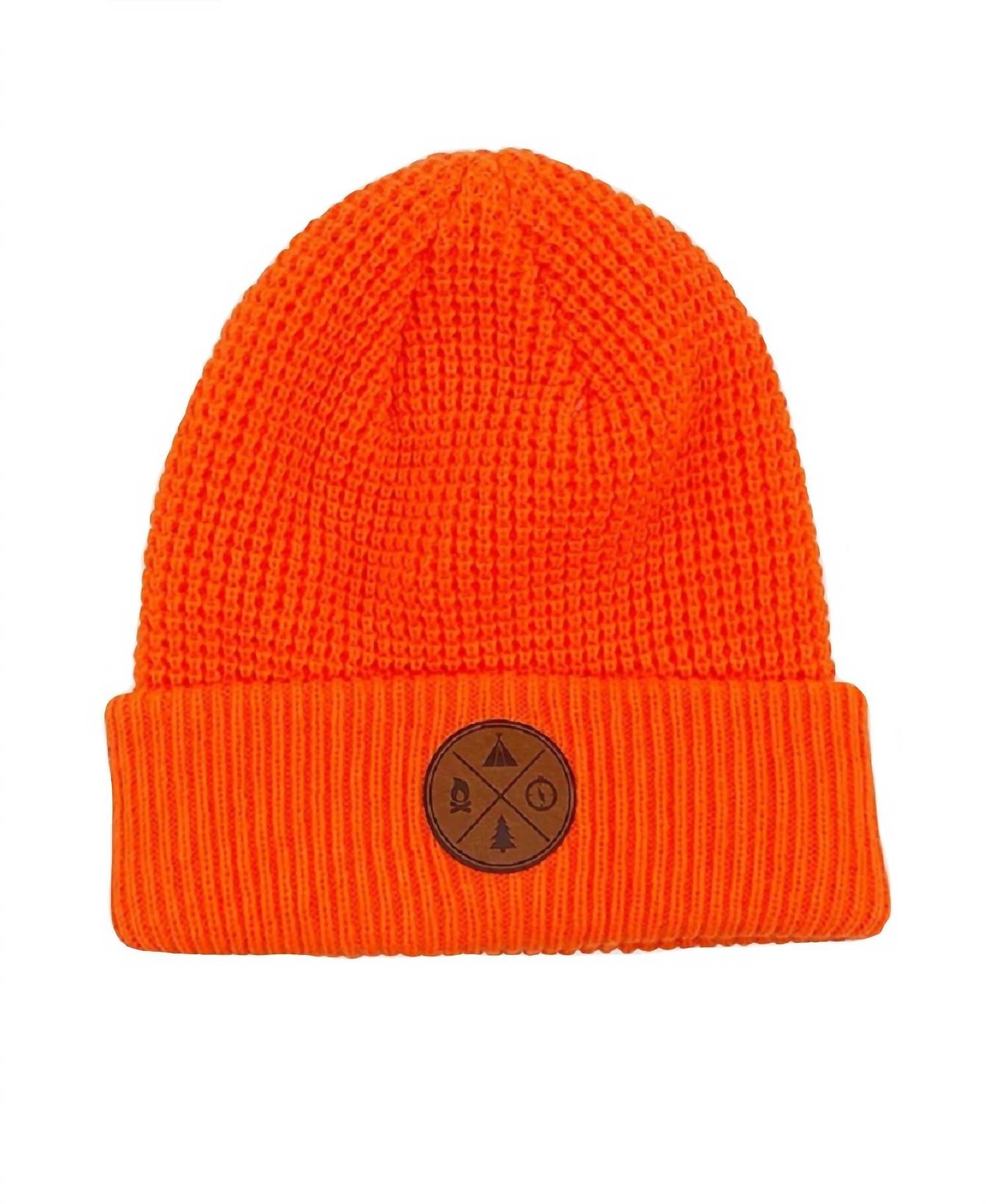 CAMPING WAFFLE KNIT CUFFED BEANIE IN ORANGE, Orange / Orange, hi-res image number 0