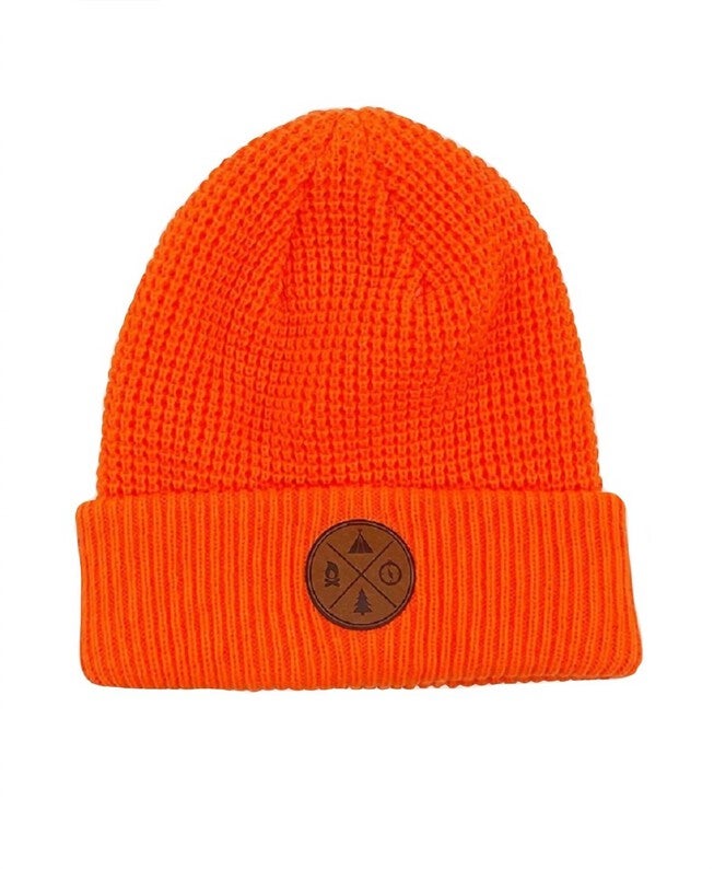 CAMPING WAFFLE KNIT CUFFED BEANIE IN ORANGE, Orange / Orange, hi-res image number 0