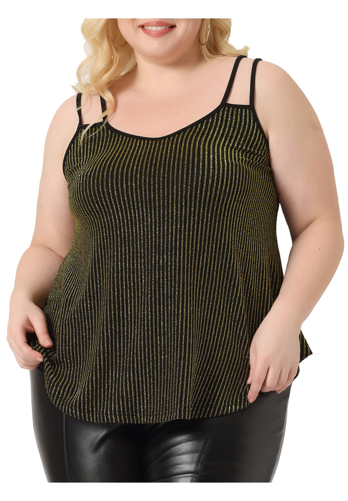 Sleeveless V Neck Tank Cami Party Glitter Sparkle Top, Gold / Gold, alternate image number 1